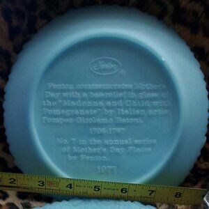Vintage Fenton Mother’s Day 1977 & 1975 plateS blue satin Madonna with Child